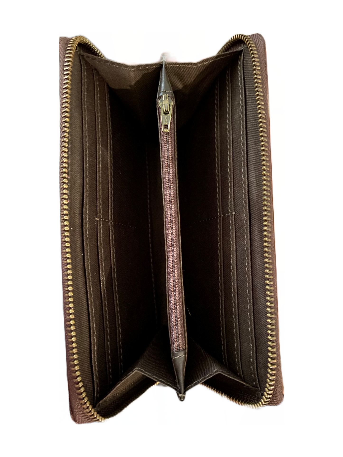 Hand Tooled Leather Zip Around Wallet~ Black & Tan, Yellow Stitch