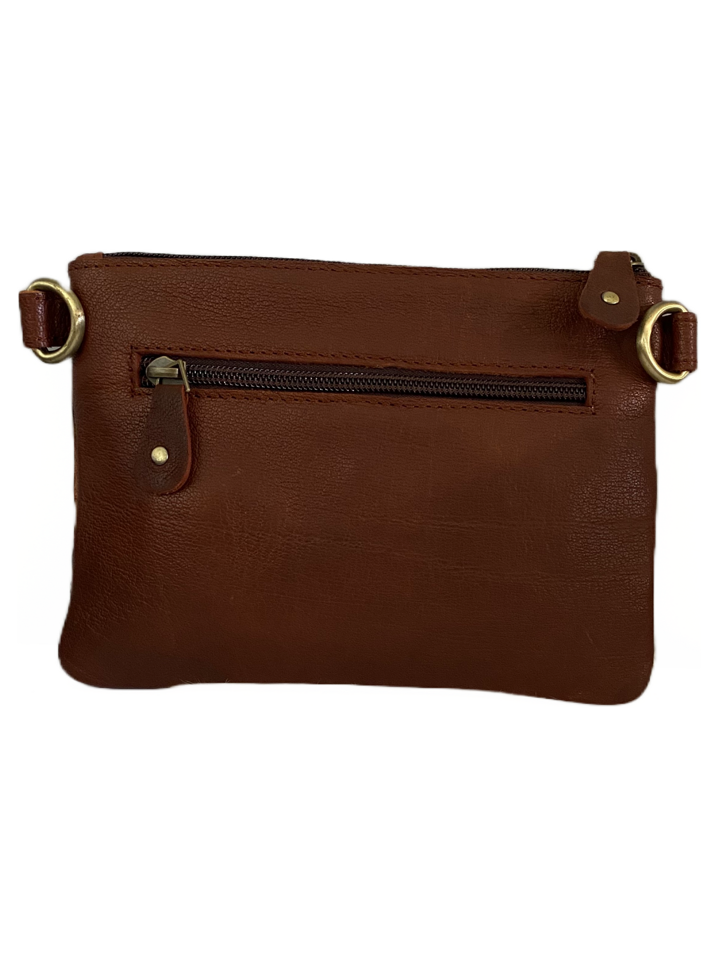 Cowhide & Hand Tooled Leather Clutch / Shoulder Bag~ Tan With White Hide