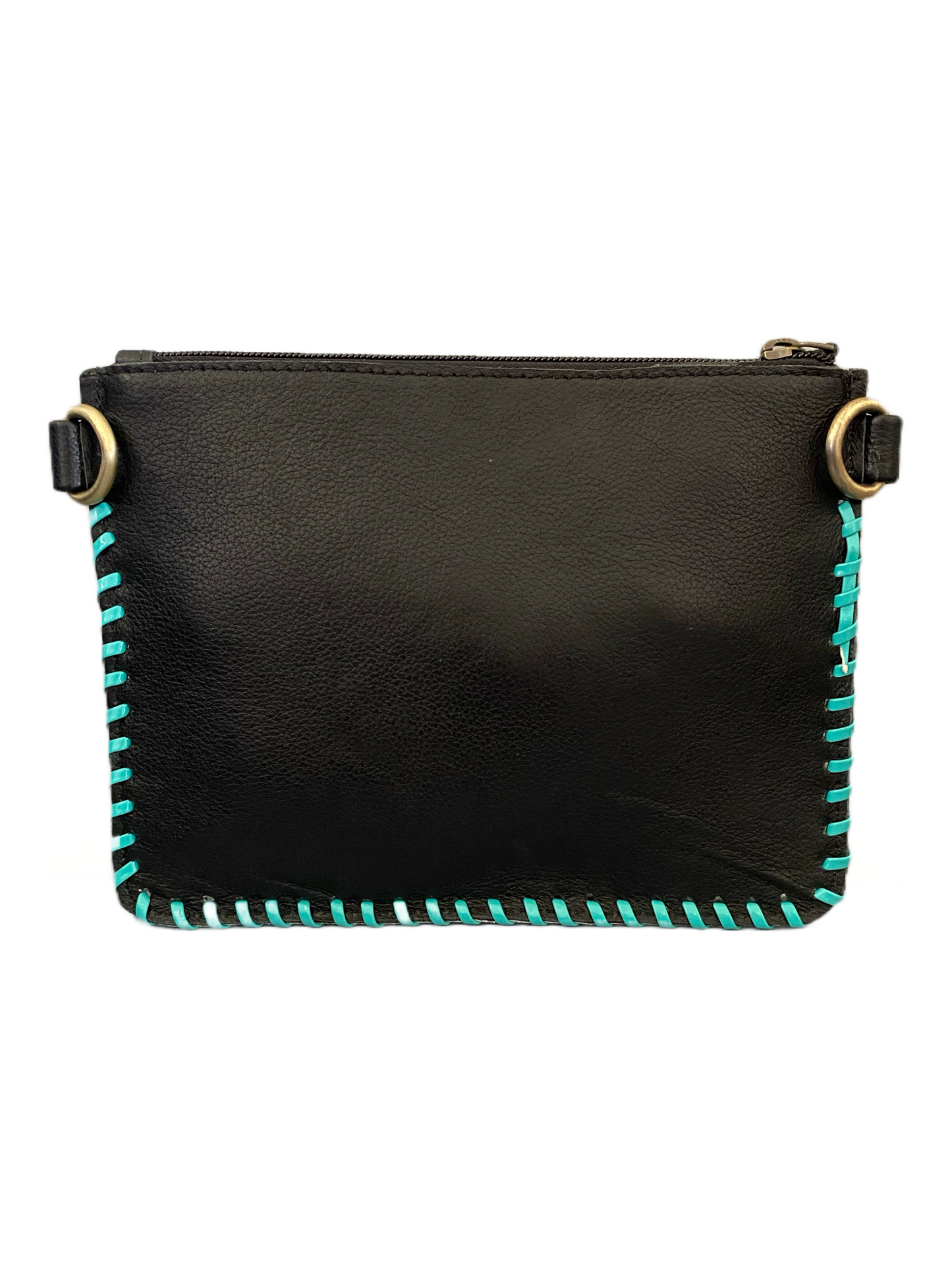 Cowhide & Hand Tooled Leather Clutch / Shoulder Bag with Stitching