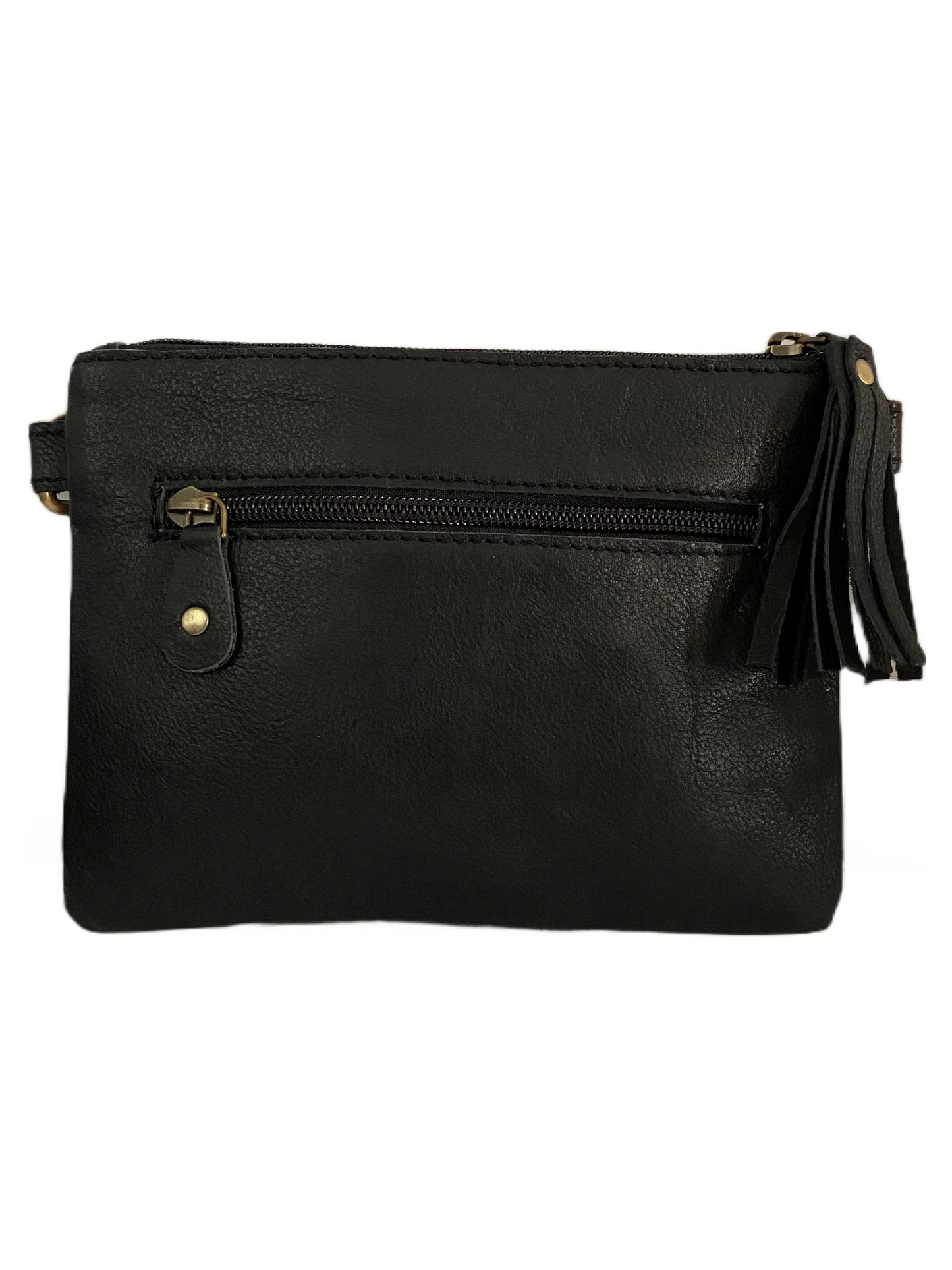 Cowhide & Hand Tooled Leather Clutch / Shoulder Bag~ Black & Tan