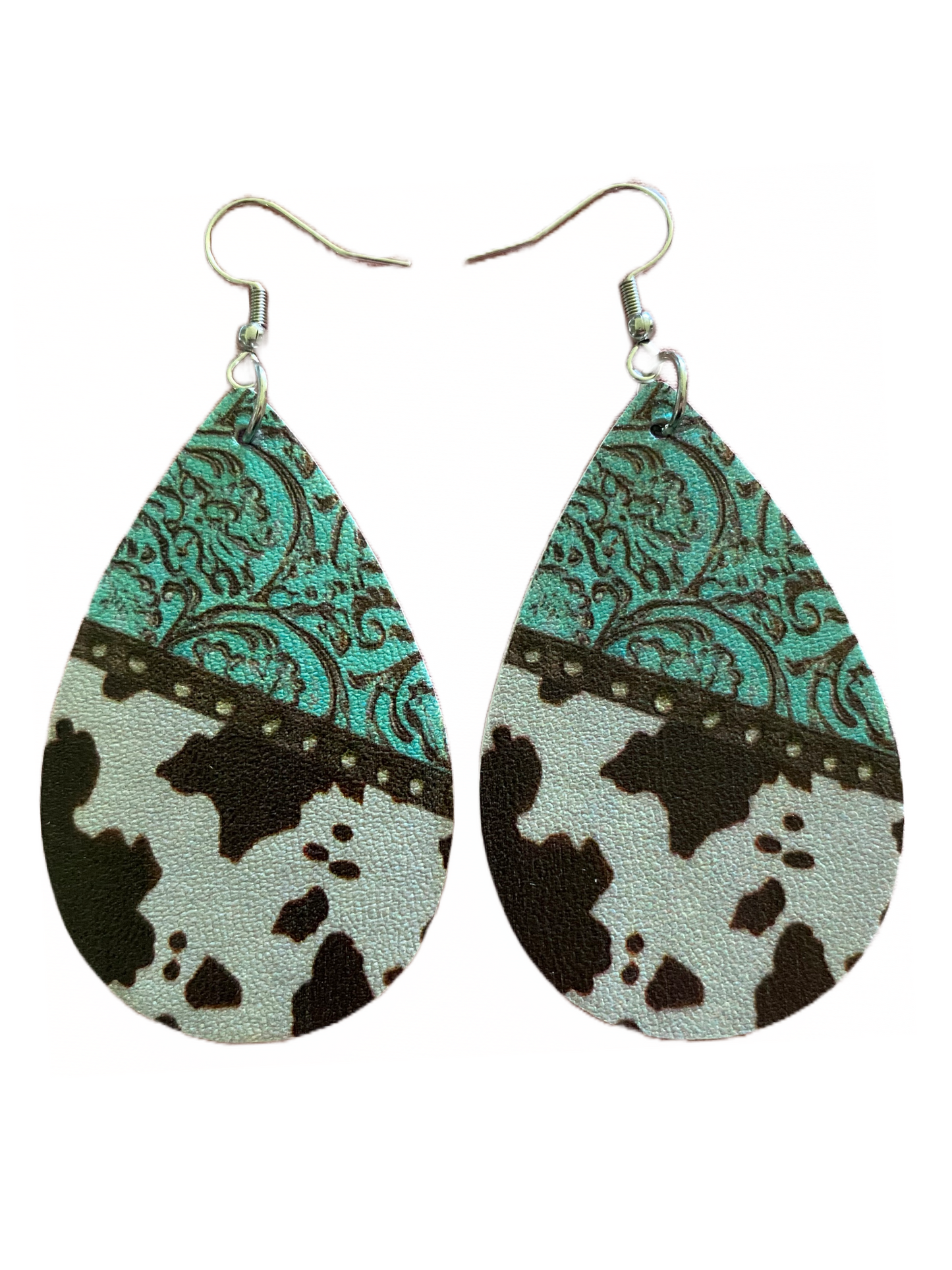 Cowhide Print & Turquoise Dangles