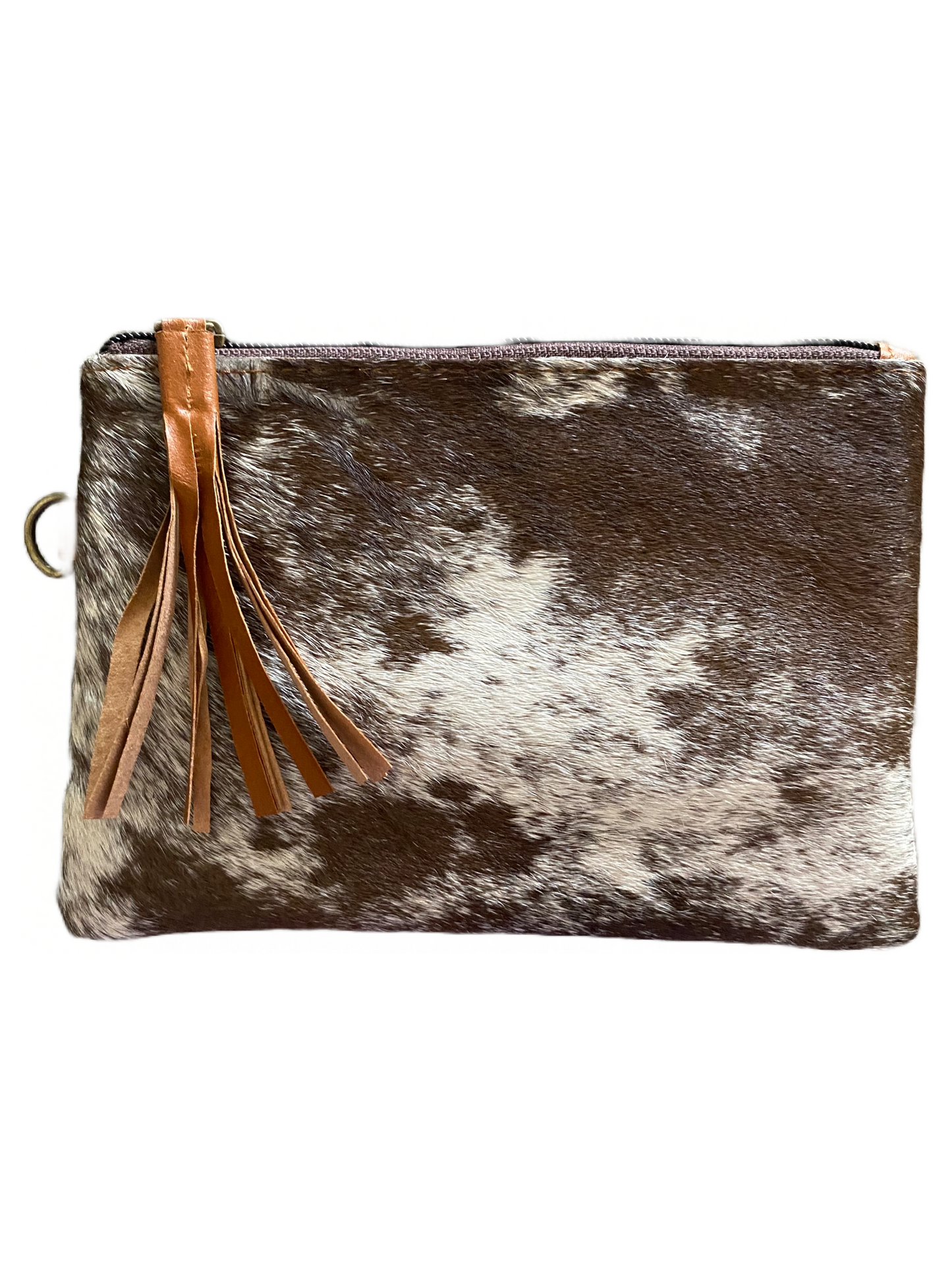 Cowhide & Leather Clutch With Wrist Strap~ Small