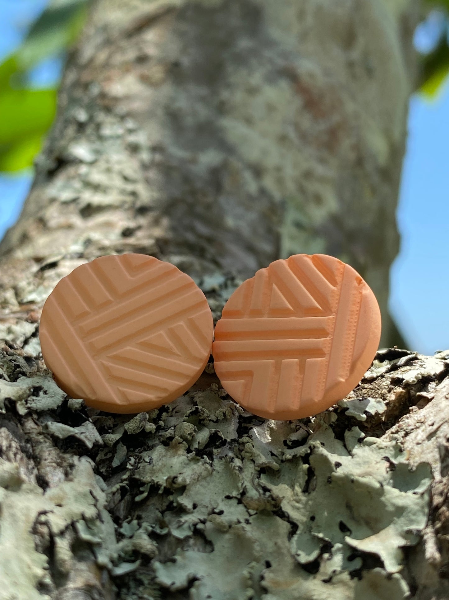 Textured Button Studs~ Pastel Orange