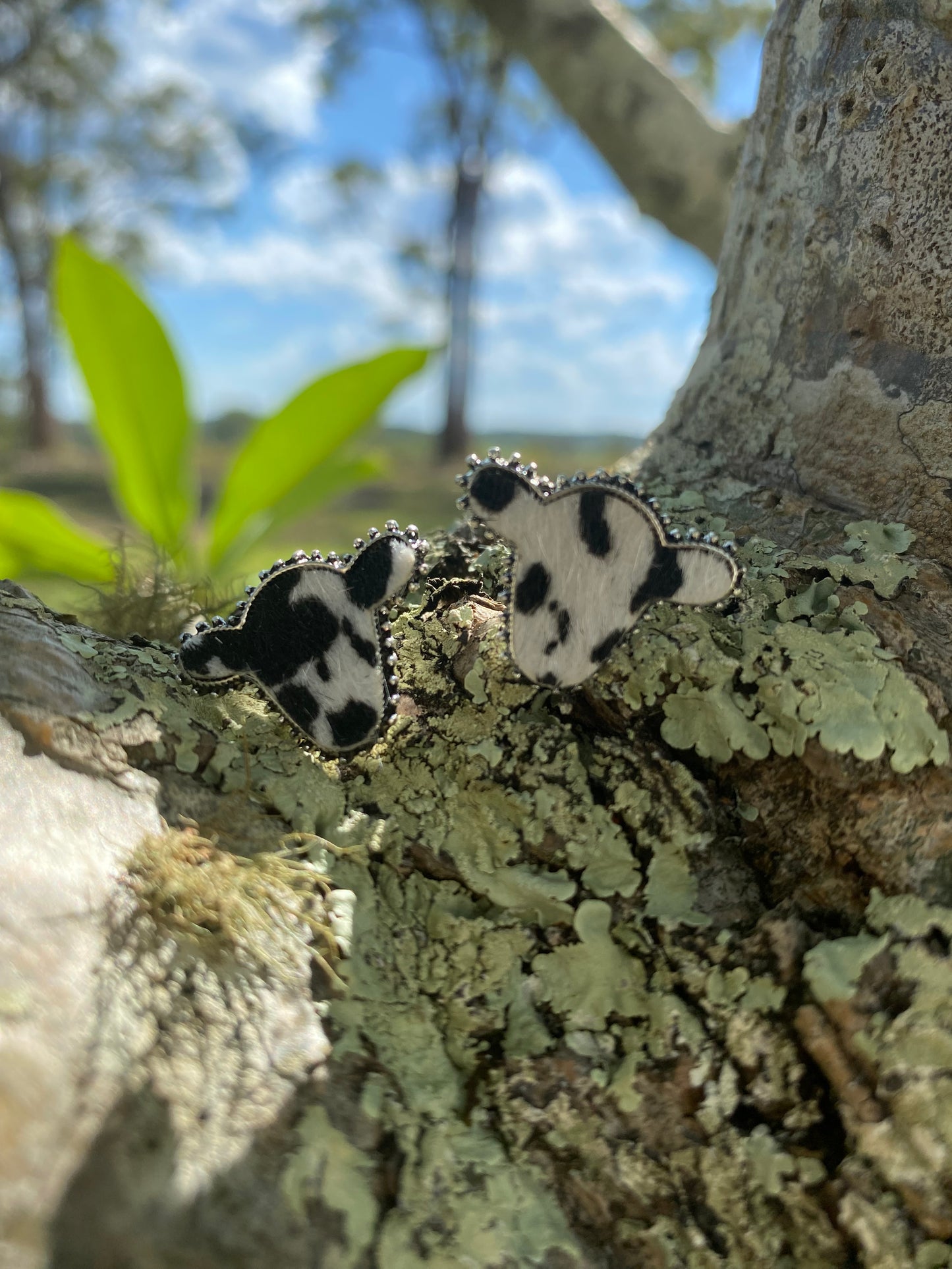 Cow Head Studs Cowhide Pattern~ Black & White