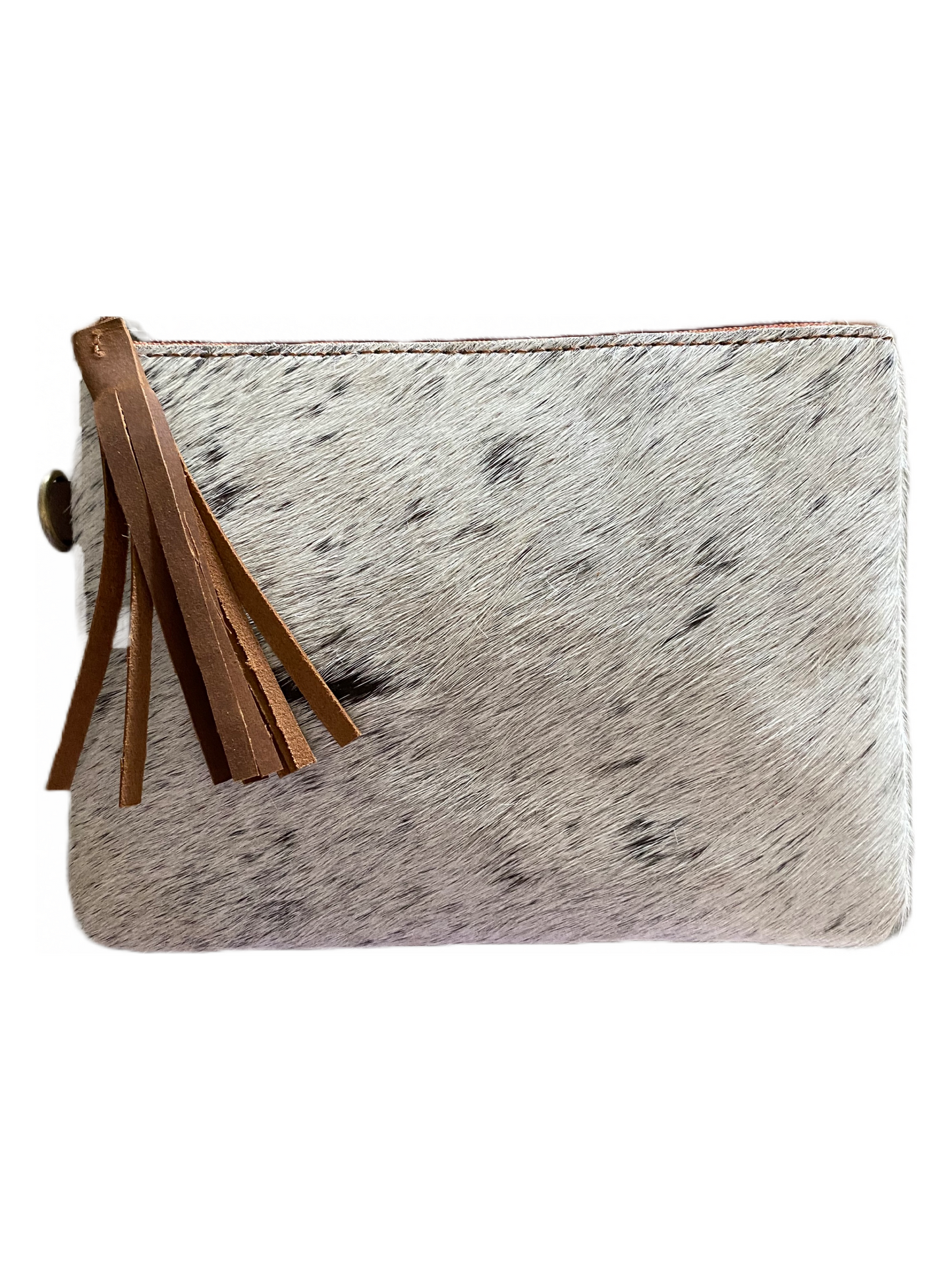 Cowhide & Leather Clutch With Wrist Strap~ Small