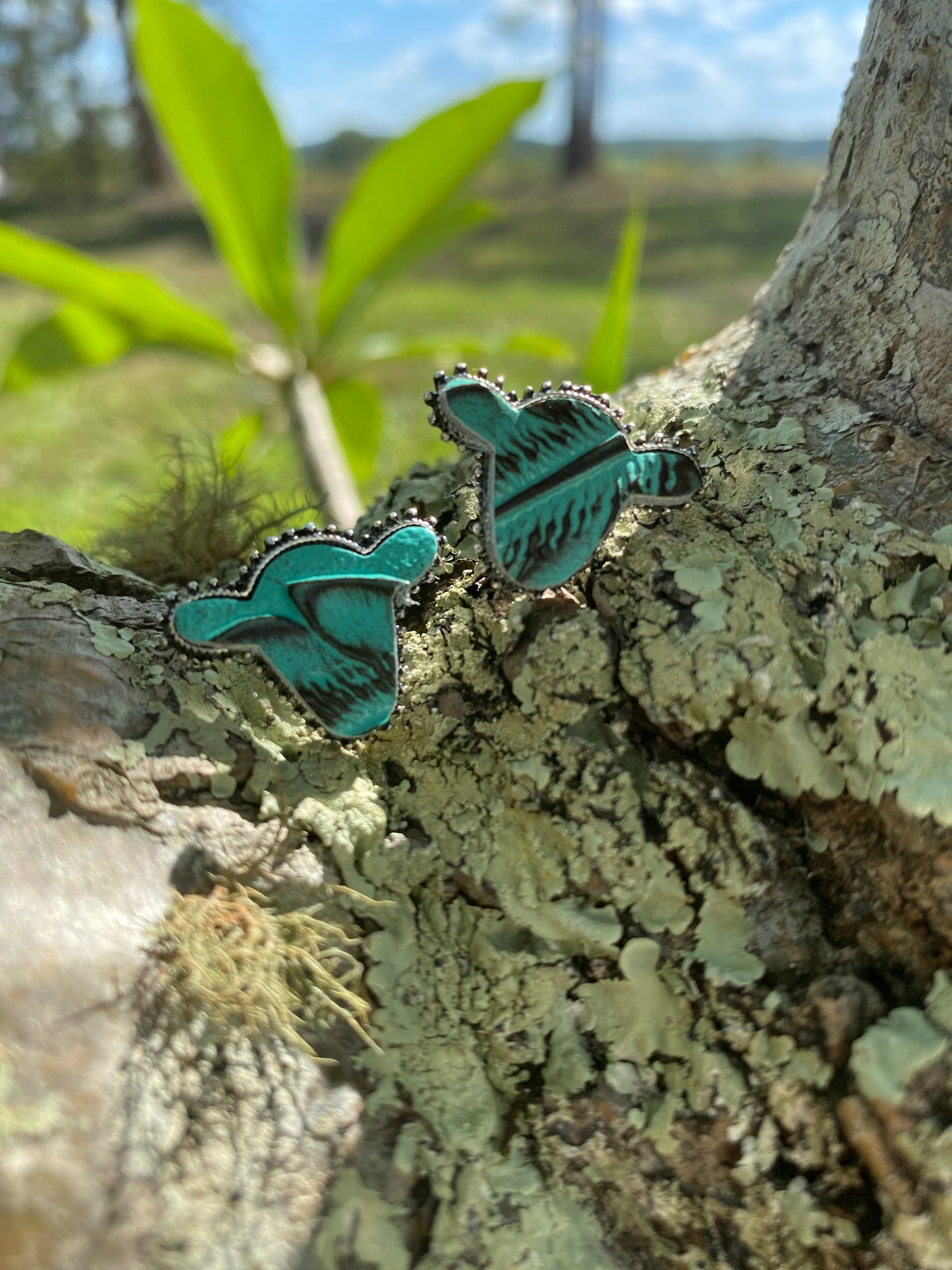 Cow Head Studs~ Turquoise & Black