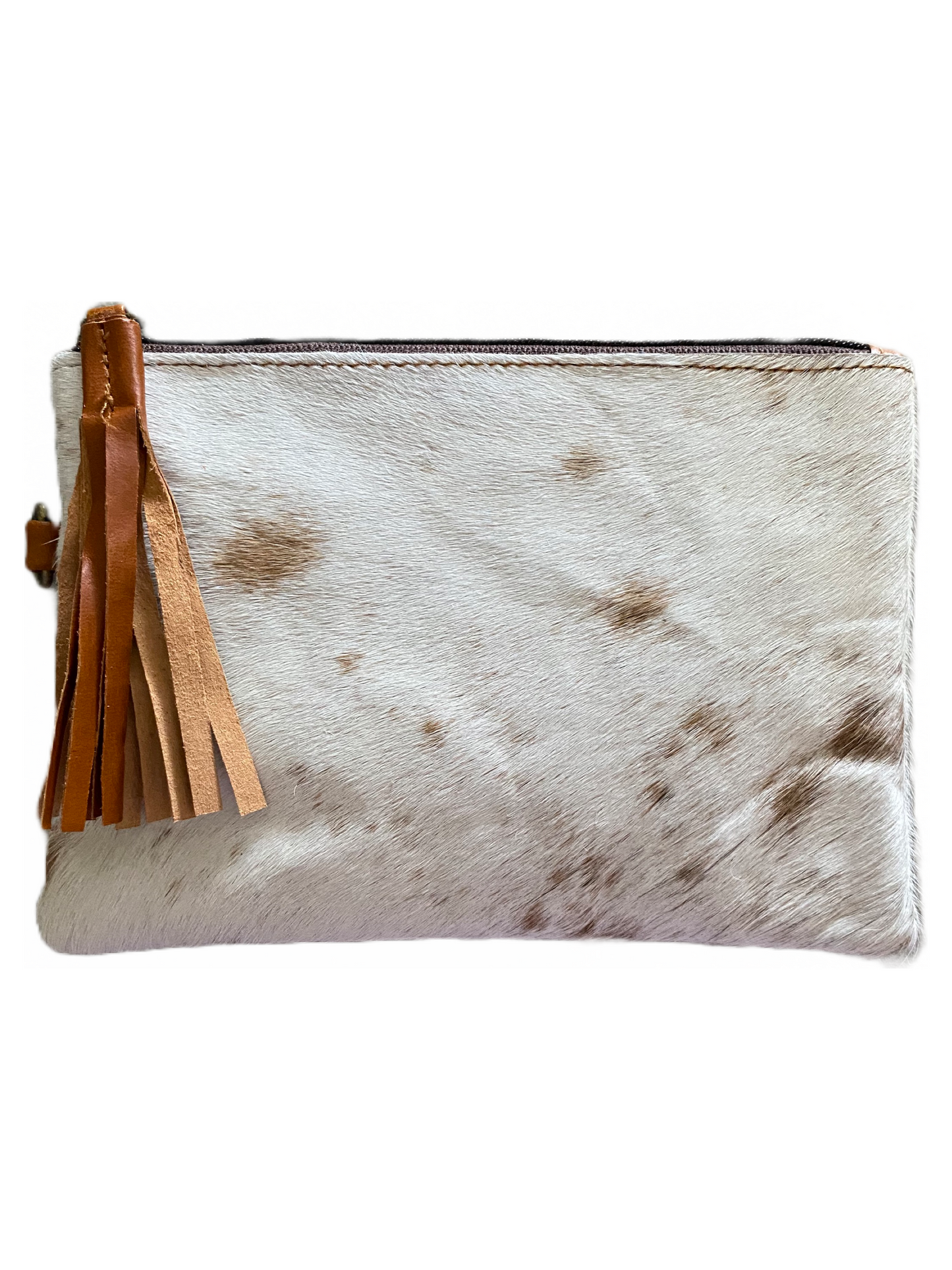 Cowhide & Leather Clutch With Wrist Strap~ Small