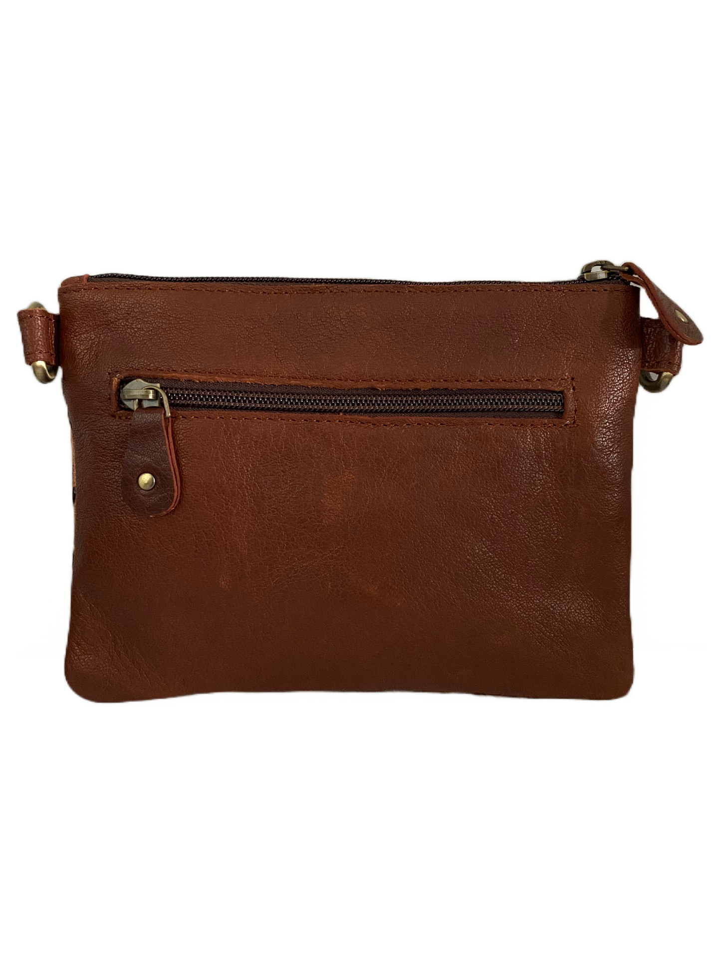 Cowhide & Hand Tooled Leather Clutch / Shoulder Bag~ Tan With Brown Hide