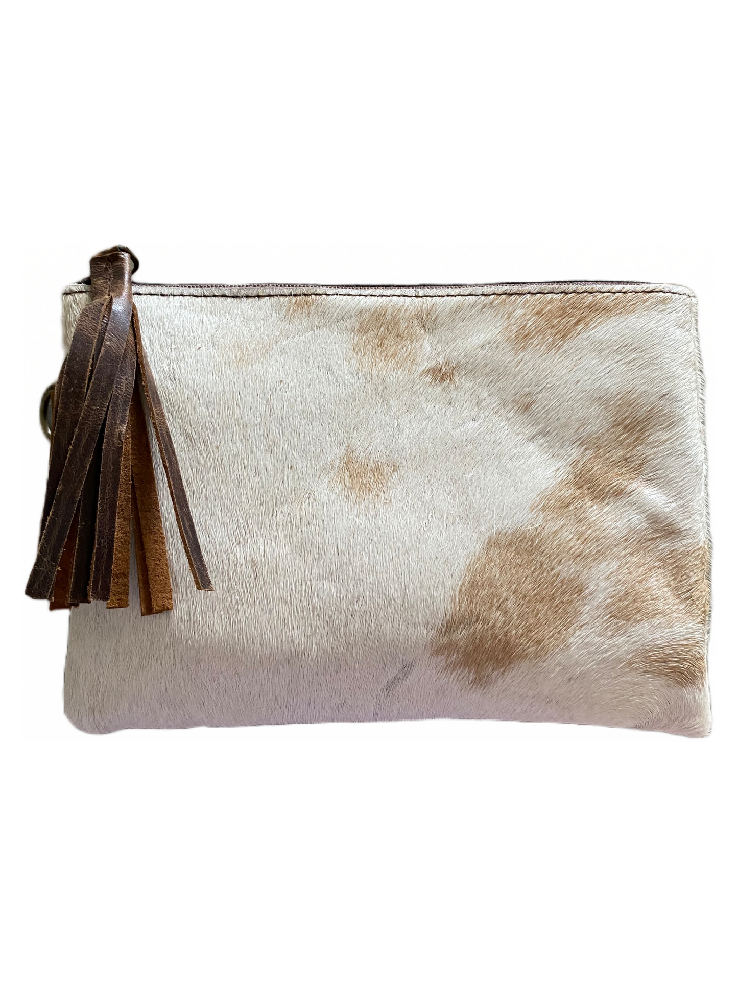 Cowhide & Leather Clutch With Wrist Strap~ Small