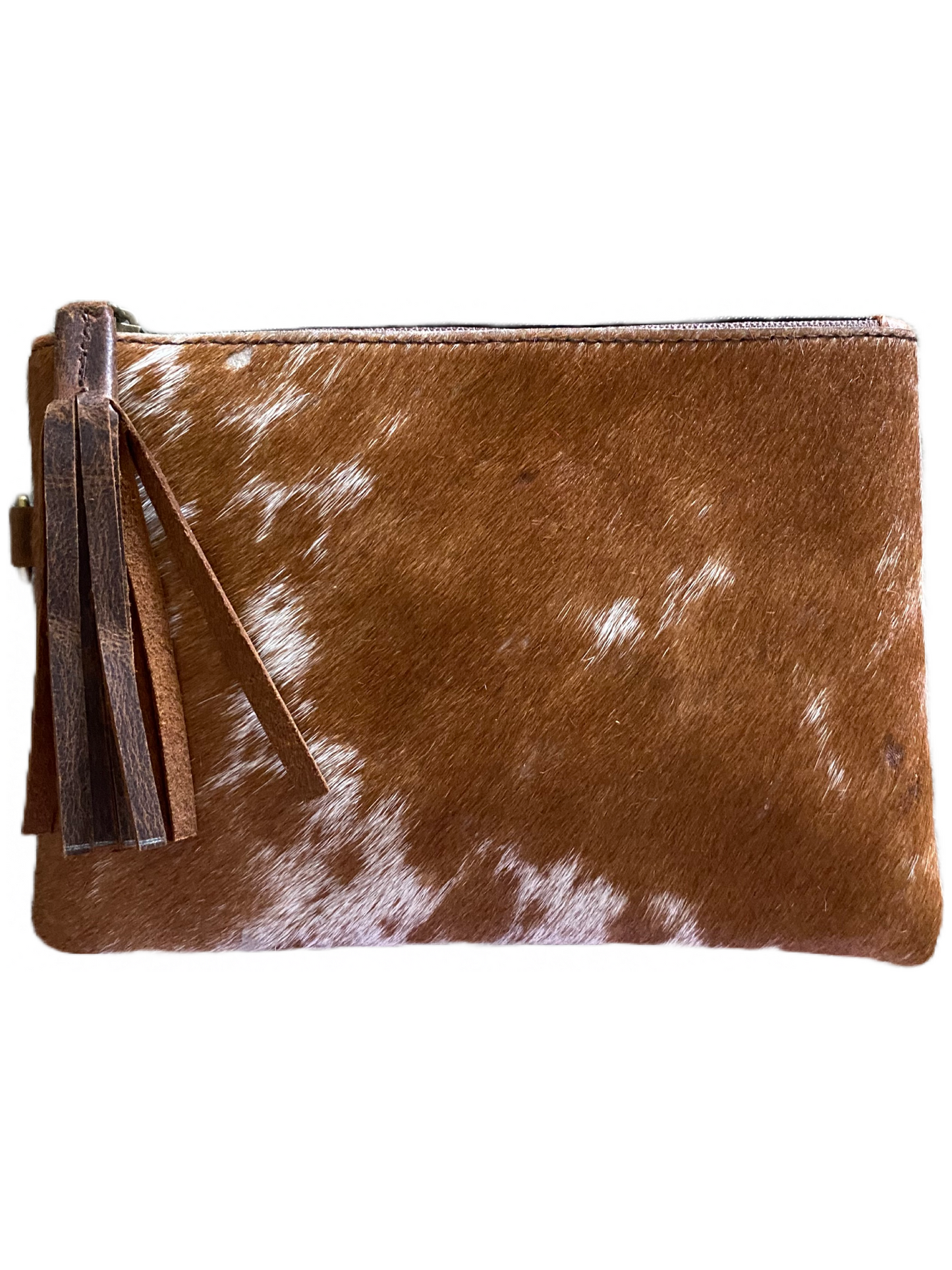 Cowhide & Leather Clutch With Wrist Strap~ Small