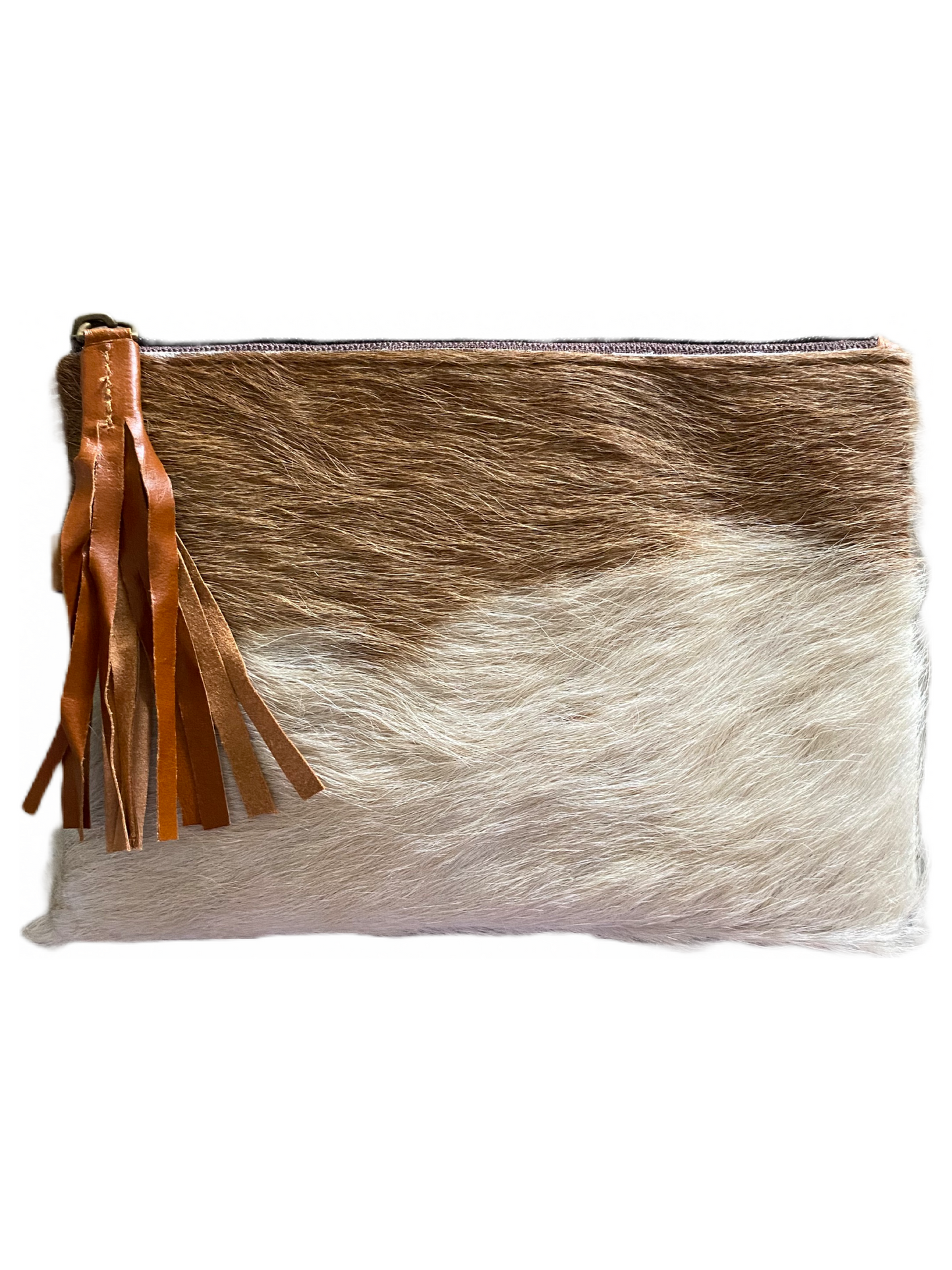 Cowhide & Leather Clutch With Wrist Strap~ Small