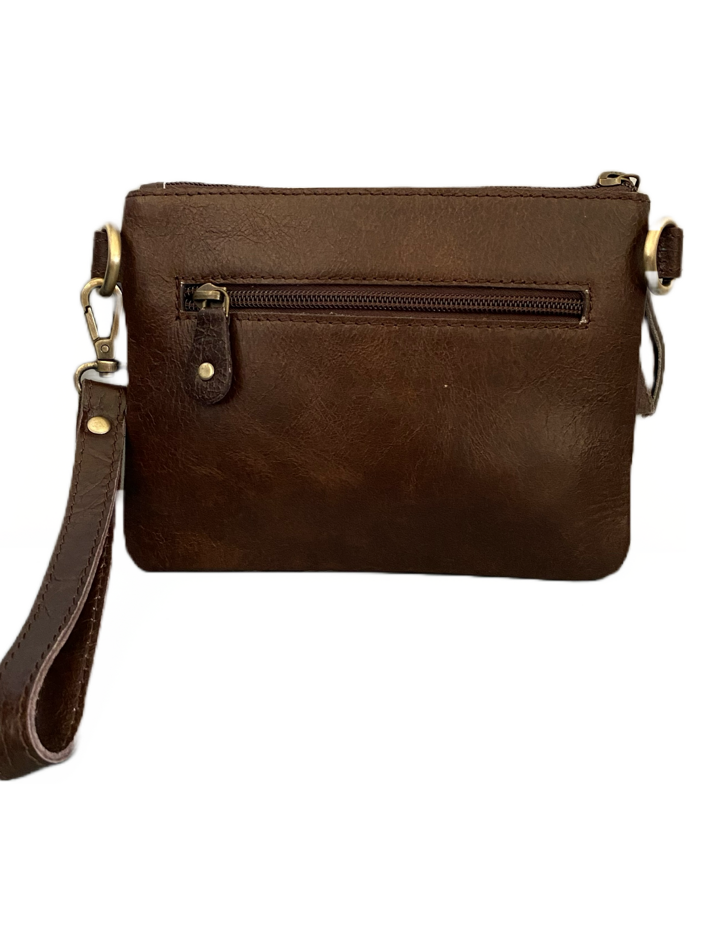 Cowhide & Hand Tooled Leather Clutch / Shoulder Bag~ Tan With Brown Hide