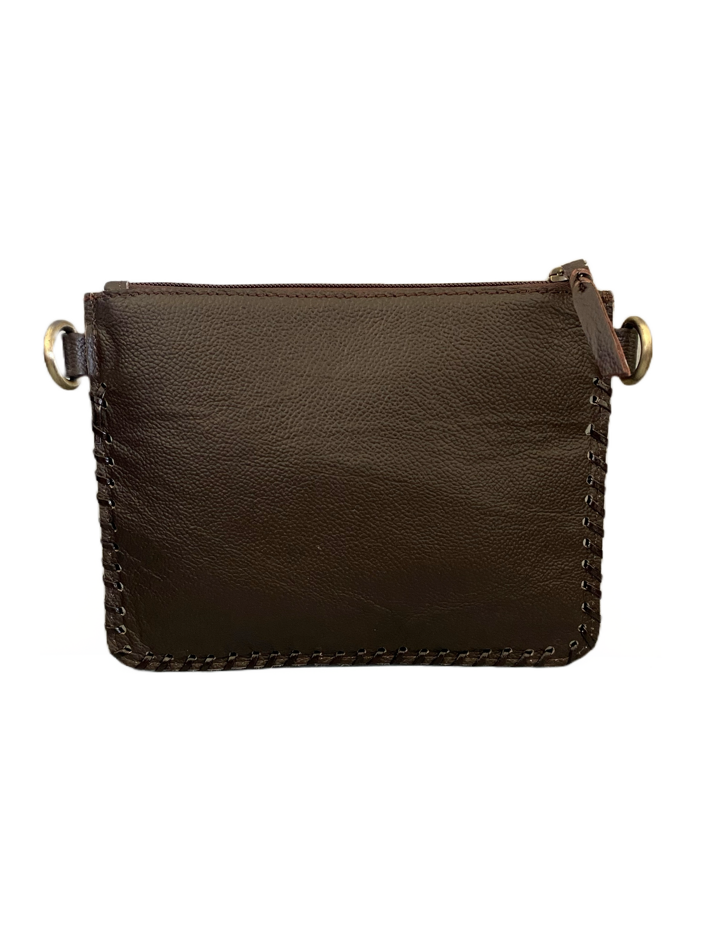 Cowhide & Hand Tooled Leather Clutch / Shoulder Bag with Stitching