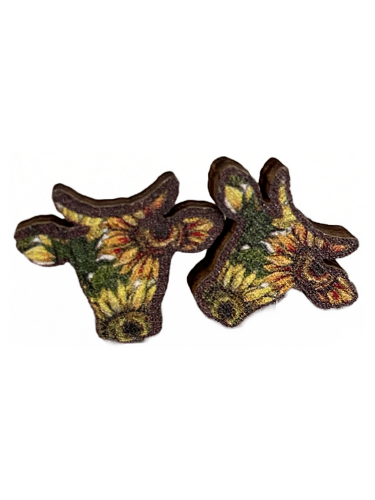 Wooden Cow Head Studs~ Sunflower